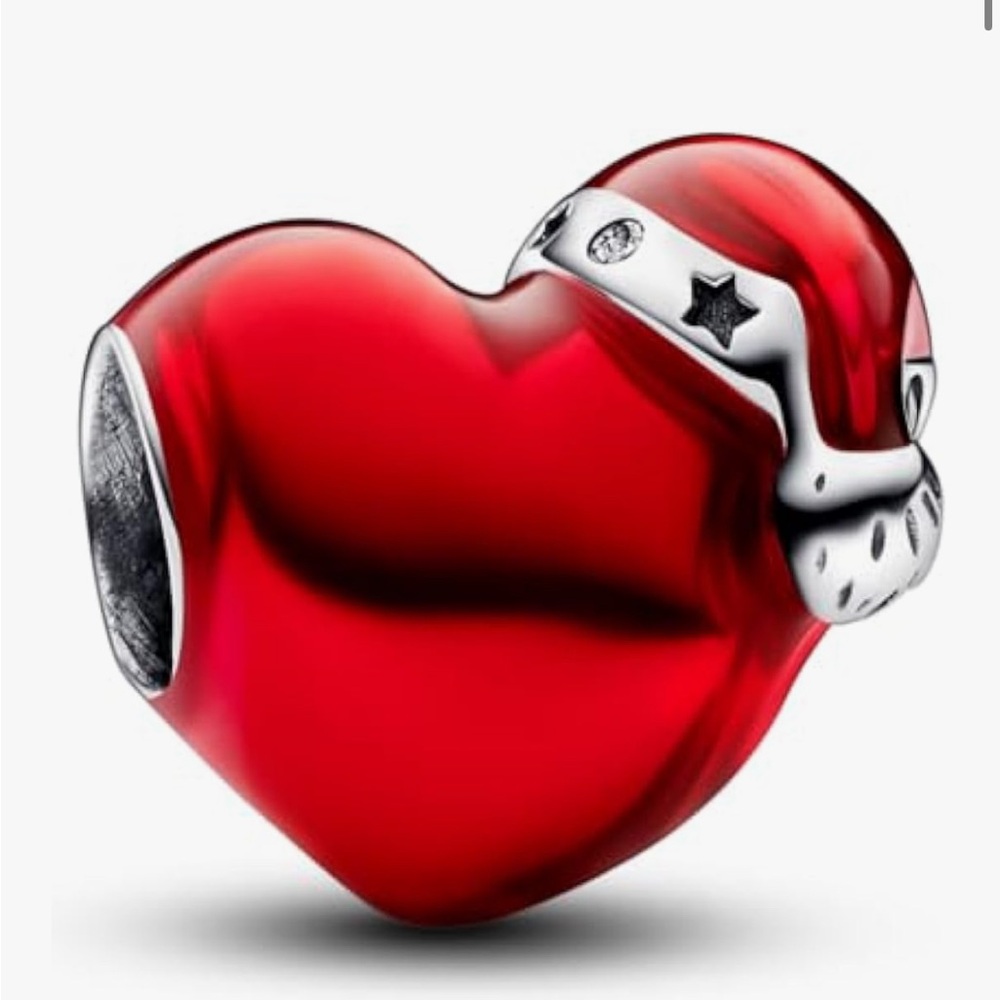925 Metallic Red Christmas Heart Charm-NEW